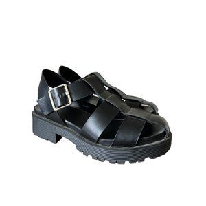 Zara Trafaluc Women's Black Leather Fisherman Platform Sandal, 7.5M